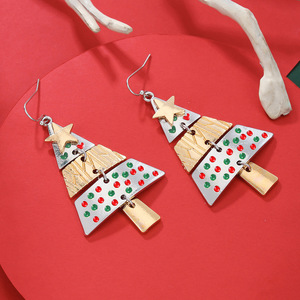 Pendientes colgantes con forma de árbol de Navidad, joyería geométrica de aleación para fiesta, cadena plateada D1450 - Product Image 3