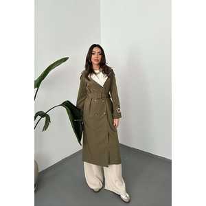 Gabardina Larga Vintage para Mujer, Color Beige Caqui, con Cinturón y Decoración de Rayas en la Espalda, Impermeable, Rellena de Algodón, para Invierno, Venta al Por Mayor - Product Image 6