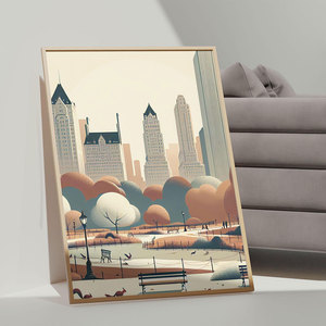 Haowai OEM/ODM tối giản Công viên Trung Tâm triptych _ New York thành phố đô thị thiên nhiên tường nghệ thuật trừu tượng NYC sóc băng ghế in - Product Image 3