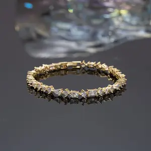 Nuevo diseño para mujer, delicado, chapado en oro de 14K, Zirconia cúbica, Tenis clásico, pulsera de plata esterlina 925