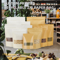 Sacs en papier kraft imprimés classiques recyclables avec fermeture éclair, personnalisables, de qualité alimentaire, avec fenêtre, pour emballage alimentaire