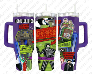 El más nuevo precio barato de fábrica al por mayor personalizado Beetle Juice Acero inoxidable 40 ozTravel taza de vidrio al vacío con asa y pajita - Product Image 3