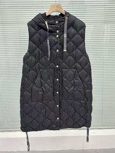 2025 automne/hiver nouvelle mode femmes à capuche diamant motif blanc vers le bas <span class=keywords><strong>mi</strong></span>-longueur à capuche veste hiver manteau gilets - Product Image 4