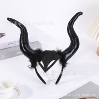 Bandeau de démon créatif pour Halloween Masque noir avec grosses cornes de taureau Festival de fantômes Accessoires de photomaton pour les fêtes de bal de promo