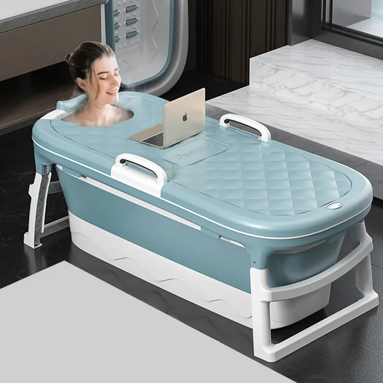 Bañera plegable portátil para adultos, bañera de plástico con tapa, Nueva Versión
