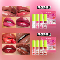Lot de 4 Huiles à Lèvres Teintées 4,8ml, Hautement Pigmentées, Maquillage Liquide Rose, Gloss Soin Brillant Repulpant et Hydratant