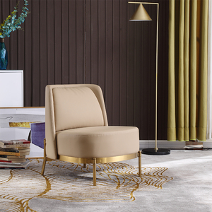 Poltrona moderna di lusso con struttura in oro, sedia italiana imbottita per il tempo libero, in pelle, poltrona nordica rivestita in tessuto - Product Image 2