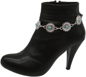 Women S PCS Western Boot Chain <b>Bracelets</b> Silver Metal Chain Anklet With Turquoise Blue Flower Charms Adjustable Shoe Ethinc Jewe - Product Image 3