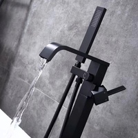 Robinet de baignoire autoportant en acier inoxydable 304 noir mat, mitigeur de remplissage de baignoire à poser au sol avec douchette à main, sans plomb