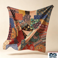 Hijab carré vintage en patchwork ethnique floral, satin soyeux en polyester, foulard modeste pour femmes musulmanes, imprimé mixte rétro, style bohème islamique