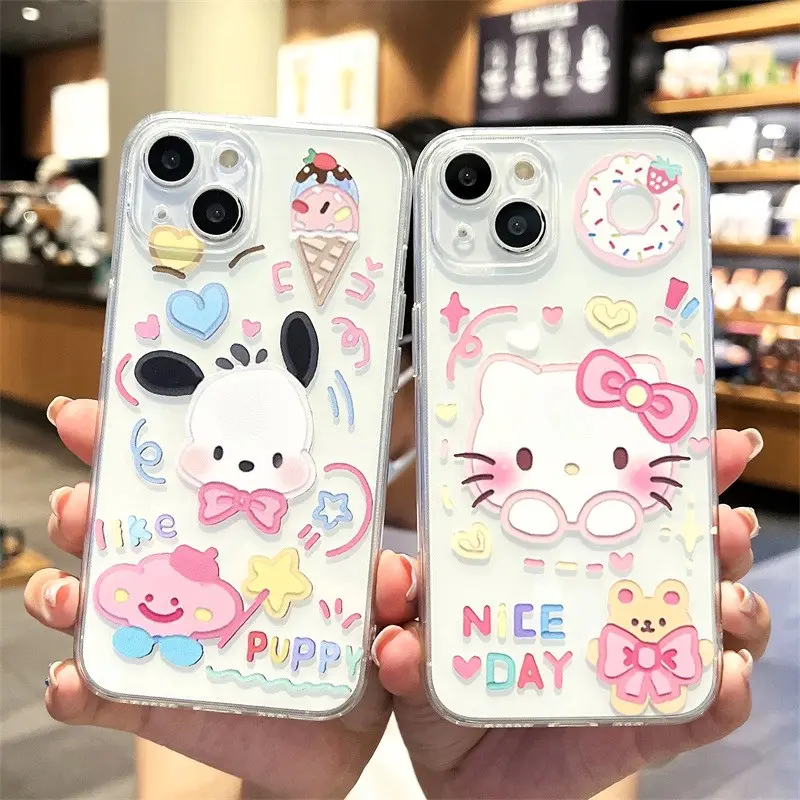 Coque de téléphone chat et chiot mignon Apple 11 coque souple transparente pour iphone 6 8 12 14