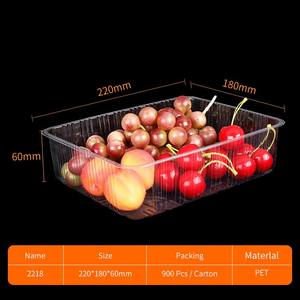 Caja de embalaje de plástico desechable para mascotas, bandeja rectangular transparente para servir frutas, sin cubierta, 220x180x60mm, modelo 2218 - Product Image 2