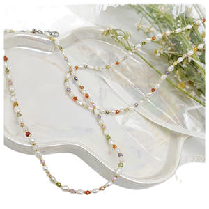 Bracelet-collier en zirconium coloré dopamine, perle d'eau douce naturelle baroque, polyvalent, meilleur ami, design de niche de luxe - Product Image 5