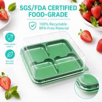 Boîte d'emballage alimentaire jetable en PET transparent carré à 4 compartiments, personnalisable, épaisseur 1-3 mm, pour boulangerie, gâteaux, pain, desserts CF-46