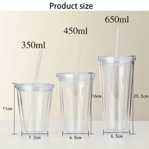 Venta al por mayor de vasos de plástico acrílico transparente de doble pared sin BPA de 12oz, 16oz, 22oz, 24oz para jugo, agua, té y café con pajita y tapas - Product Image 2