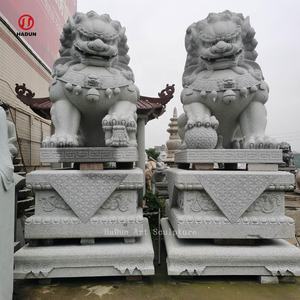 Cinese all'aperto a grandezza naturale pietra di granito Foo cane marmo bianco guardiano statua del leone scultura - Product Image 6