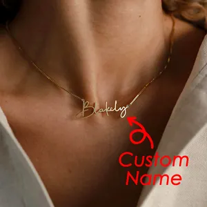 EManco-Collar de Cadena de Acero Inoxidable para Mujer, Caja con Colgante de Placas con Nombre Personalizado, Oro, Regalo de Joyería