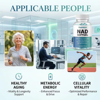 Compléments de beauté OEM NAD Peptides Nicotinamide et Resvératrol en gélules souples 1000mg Réparation ADN Plus Capsules Liposomales NAD+