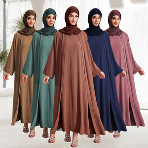 Habib Nouvelle Collection Vêtements Islamiques <span class=keywords><strong>Ensemble</strong></span> 2 Pièces Abaya Ouverte de Dubaï avec Robe Intérieure - Product Image 2