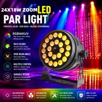 24x18W RGBWAUV 6-en-1 Contrôle DMX512 Activé par le son 24 Projecteurs LED Zoom Par pour Scène, Wash LED Par Can pour Discothèque, DJ, Concert, Musique
