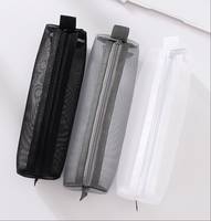 Vente chaude : Sacs de rangement en filet transparent avec fermeture éclair, trousse à crayons, pochette en filet de rangement mignonne avec étiquette personnalisée pour l'école