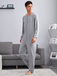 남자 점프 슈트 긴 면 사용자 정의 잠옷 사용자 정의 대나무 단추 성인 라운지웨어 남자 <span class=keywords><strong>Onesie</strong></span> - Product Image 6