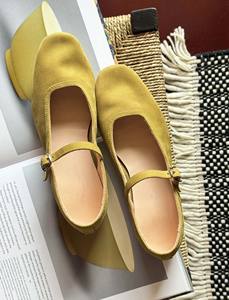 Diseño Original Elegante y <span class=keywords><strong>de</strong></span> moda Primavera y verano Cuero esmerilado Amarillo mostaza Zapatos <span class=keywords><strong>de</strong></span> <span class=keywords><strong>ballet</strong></span> Mary Jane hechos a mano - Product Image 6