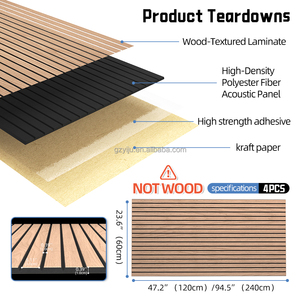 Panneaux acoustiques en <span class=keywords><strong>bois</strong></span> auto-adhésifs, décoration murale absorbant le son pour la maison, le bureau, placage durable - Product Image 2