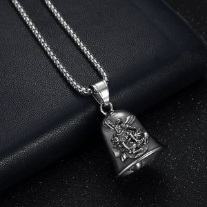 Collier pendentif cloche ange Saint-Michel en acier inoxydable, style vintage, unisexe, charme religieux, chaîne de 3 mm, 60 cm - Product Image 4