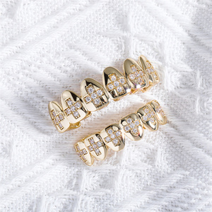 Las Mejores Joyas de Moda Hip Hop para Raperos: Grillz de Dientes con Zirconia Iced Out en Cruz Superior e Inferior para Hombres - Product Image 3