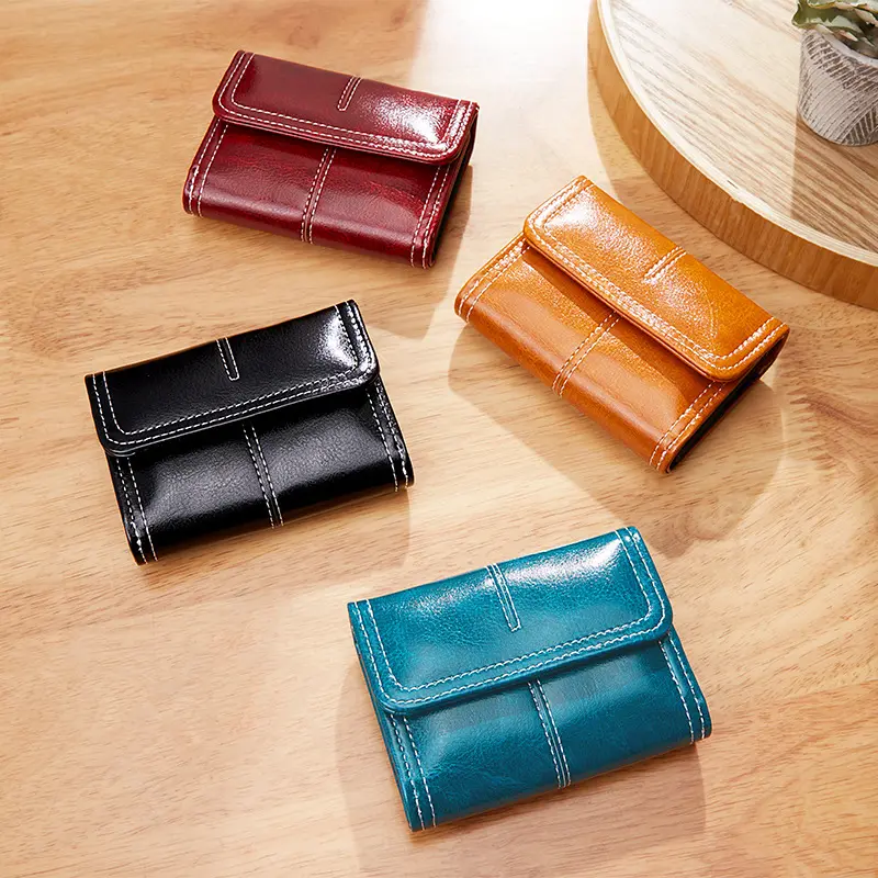 Wholesale Vintage Oil Wax Skin Short Wallet Colorful Designer Wallet Portable Money Card Holder Women Wallet Coin Purse Bag