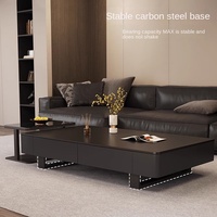 Couchtisch aus Schiefer in Creme-Optik im Simpel-Stil, Wohnzimmer-Möbel, Minimalistischer Holz-TV-Ständer und Couchtisch-Kombination