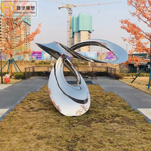 Escultura Abstracta de Cinta Metálica Jiahua, Acero Inoxidable, para Montaje en Suelo Exterior, Arte Decorativo Geométrico Irregular - Product Image 1