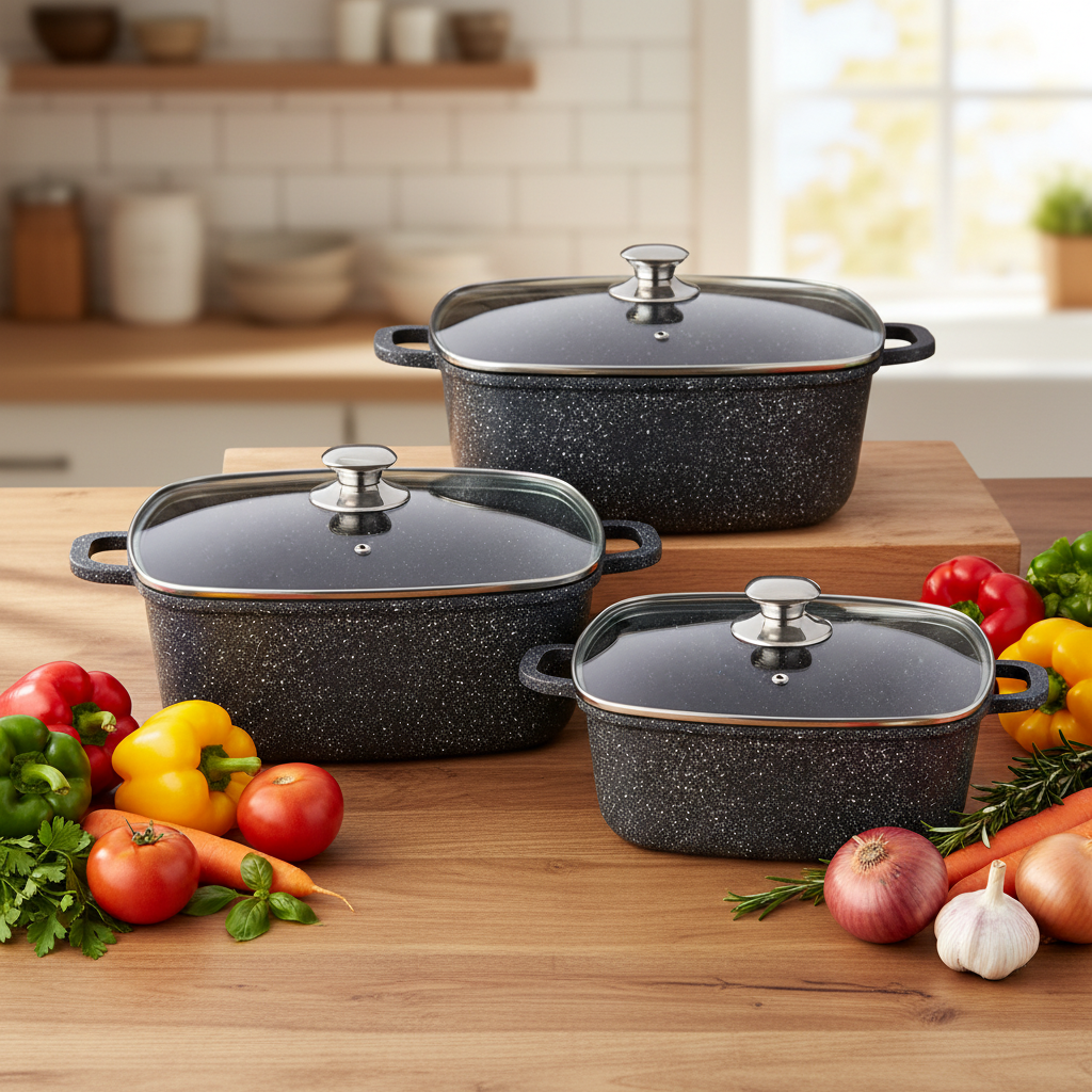 Eco-Friendly High Quality 20-28cm 2.3L-6.5L Die Cast Aluminum Alloy Black Non Stick Square Soup Pot Classic Design Cookware Set · image 1