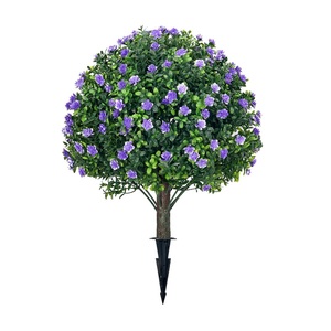 Nouveaux arbres topiaires en buis artificiel, boules, piquets de sol, anti-UV, faux arbustes verts, fausses plantes à fleurs violettes, buissons pour décoration extérieure - Product Image 1
