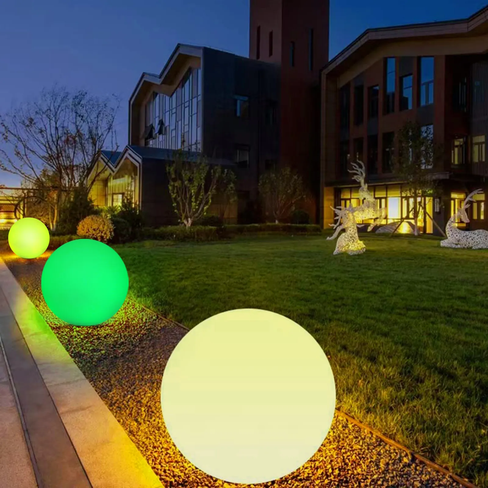 ไฟสนามหญ้าพลังงานแสงอาทิตย์ LED สีสันสดใสดีไซน์ลูกบอลเรืองแสงสำหรับตกแต่งภูมิทัศน์ชายหาดกิจกรรมกลางแจ้งไฟสวน