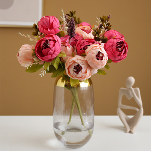 Bouquets de pivoines en stock, 13 têtes, fleurs artificielles en soie, pivoines artificielles vintage, arrangement floral, bouquet en stock - Product Image 5