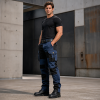 Shorts de travail cargo patchwork pour hommes, multi-poches, tactiques, en tissu épais, taille élastique avec cordon, coupe décontractée, style charpentier, bleu marine