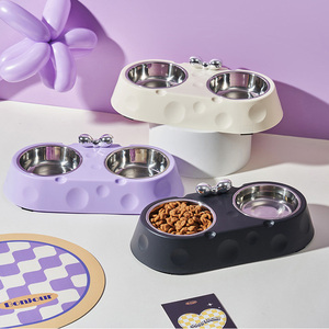 Pet Feeder Double <strong>Bowl</strong> Stainless Steel Slant Dog <strong>Bowl</strong> Slant Neck Protector Cat Leak-Proof Pet <strong>Bowl</strong> - Product Image 1