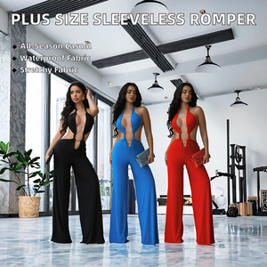 STOCK 3Colors Waterproof Casual Work Vintage Women's Sleeveless Jumpsuits Plus Size Big <b>Rings</b> One Piece Romper S-XXL - Product Image 2