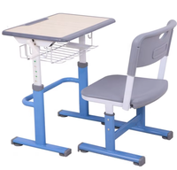Ensemble bureau et chaise d'école réglables avec cadre à colonne unique, table d'étude à hauteur réglable avec panier métallique ergonomique
