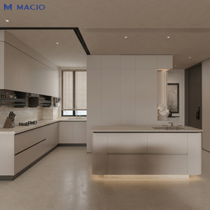 Isola <span class=keywords><strong>Cucina</strong></span> di Lusso MACIO con Base LED Sospesa e Mobile a Tutta Altezza Opaco, <span class=keywords><strong>Cucina</strong></span> Completa di Alta Gamma per Villa - Product Image 1