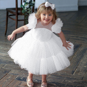 Robe de princesse pour fête d'anniversaire d'été Robe à <span class=keywords><strong>pois</strong></span> pour enfants <span class=keywords><strong>Tutu</strong></span> de mariage pour filles à fleurs Robes en peluche Vestidos - Product Image 5