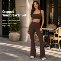 Conjunto de Yoga Personalizado para Mujer, Top Corto con Cuello Cuadrado y Pantalones de Yoga con Corte Acampanado, Ropa Deportiva para Gimnasio, Conjunto de Yoga de Dos Piezas