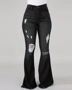 <span class=keywords><strong>Jean</strong></span> en denim déchiré <span class=keywords><strong>taille</strong></span> <span class=keywords><strong>haute</strong></span> délavé pour <span class=keywords><strong>femme</strong></span>, coupe <span class=keywords><strong>skinny</strong></span> et évasée, grandes tailles - Product Image 4