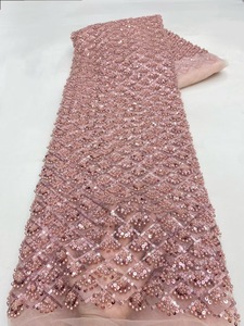 Ni. Ai Thiết Kế Mới Hình Vuông Ngọc Trai Ren Đính Cườm Ren Vải Hoa Thêu Net Ren Sequin Vải Với Hạt - Product Image 6