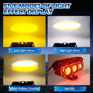 ไฟหน้ามอเตอร์ไซค์แบบ LED 3 เลนส์ รุ่นใหม่ แสงสีขาว+เหลือง กันน้ำ IP67 สำหรับรถยนต์ SUV ATV MO-233 - Product Image 6