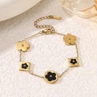 Conjunto de Collar y Pulsera Unisex de Acero Inoxidable con Trébol de Cinco Hojas y Flor de Fritilaria de Doble Cara en Oro de 18K
