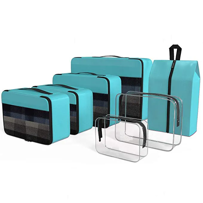 Organizador de viagem com 7 cubos, alta qualidade, embalagem, sacos de higiene pessoal, organizador de viagem