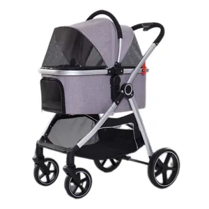 Groothandel Luxe 4 Wielen Opvouwbare Kinderwagen Voor Huisdieren Eenvoudig Te Monteren Hondenwagen